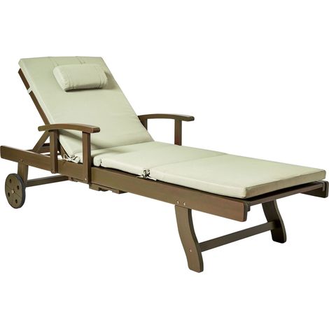 Sun Lounger with Cushion AMANTEA PREMIUM II Acacia Wood Green