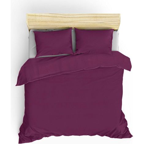 Parure de lit - 1 housse de couette 220 x 240 cm + 2 taies d'oreiller 60 x 60 cm - 100 % coton renforcé - Violet (1/4)
