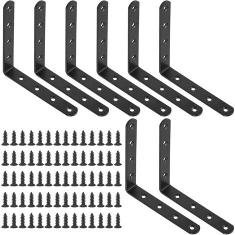 Lot de 8 équerre,angle droit 125x125x3 mm,acier inoxydable noir,vis M4 inclus,meuble chaise bibliothèque (1/5)