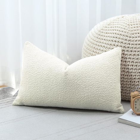 Kissenbezug, 1er-Set, Schlaufen-Sofakissenbezug in Unifarbe für Wohnzimmer und Schlafzimmer, 30 x 50 cm, Creme-Beige