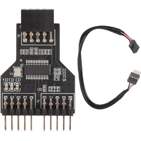 Connecteur USB 2.0 9 broches femelle vers deux mâles en ligne, répartiteur 1 vers 2, câble d'extension 0,3m hub USB interne. (1/5)