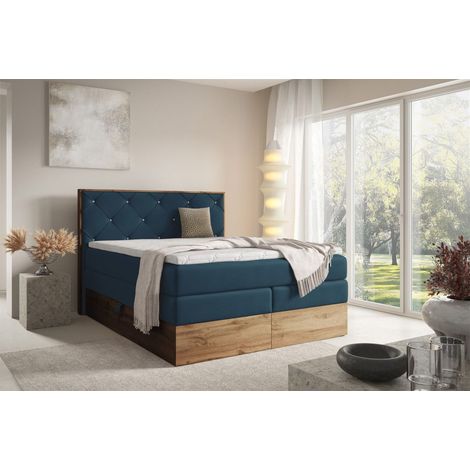 Boxspringbett Schlafzimmerbett NAVEL 140x200cm in Stoff Rouge Dunkelblau (1/5)