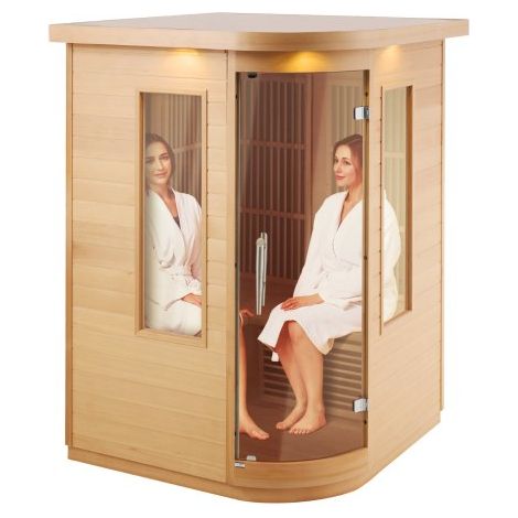 Sauna infrarouge lointain pour 2 personnes, cabine sauna domestique en bois de pruche infrarouge à faible EMF avec porte en verre trempé, haut-parleurs Bluetooth, lampe LED multicolore, 2000 W (1/4)