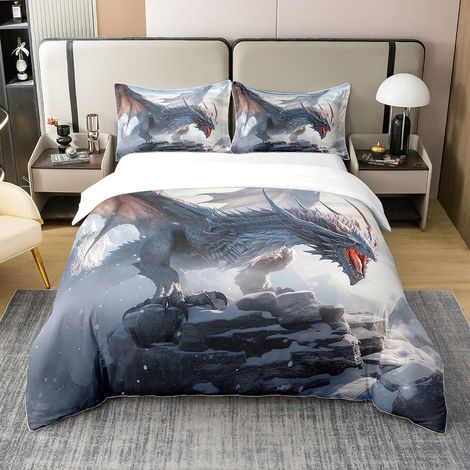 Coton, Housse de Couette Dragon 200x200 pour Garçons Enfants, Ensemble de Literie Dragon Gothique, Décoration de Chambre Hippie, Parure de Lit Animaux Safari, 2 Taies d'oreiller (1/5)