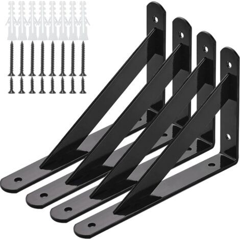 Equerres Etageres Murale, 4 Packs Supports Équerre D'étagère Fixation, 15CM Cadre Flottant de Supports Triangulaires de 90 Degrés en Métal Charge Lourde, Support d' Étagères (noir) (1/5)