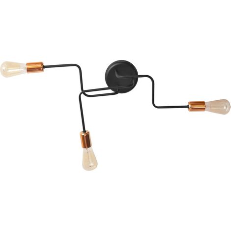Helam TUBE Plafonnier Semi-Encastré à Bras Multiples Noir, Cuivre 66cm