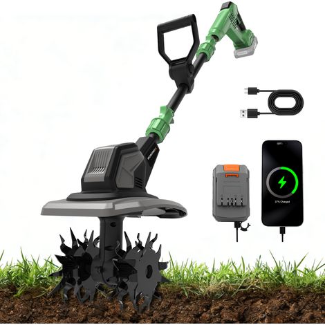 WORKPROX Motobineuse Électrique sans Fil 20V, Mini Cultivateur Électrique, Largeur/Profondeur 20 cm, 280 tr/min, Batterie 4,0 Ah, Légère 4,7 kg, Cultivateur Compact pour Jardin et Entretien du Sol
