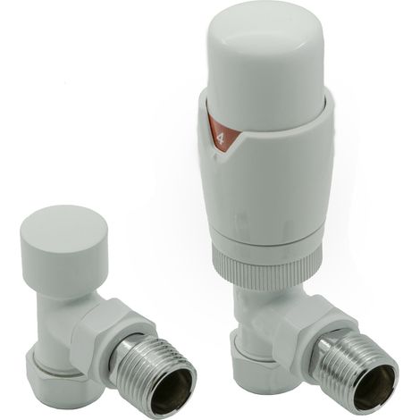 Reina Modal TRV Angled Radiator Valve and LockShield - White (1/2)
