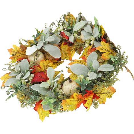 Couronne de porte d'entrée avec citrouille suspendue, décoration relaxante pour Halloween et Thanksgiving, 45 cm (1/5)
