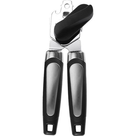Abrelatas JSSEVN, abrelatas manual 3 en 1 con borde liso, acero inoxidable resistente (negro) (1/3)