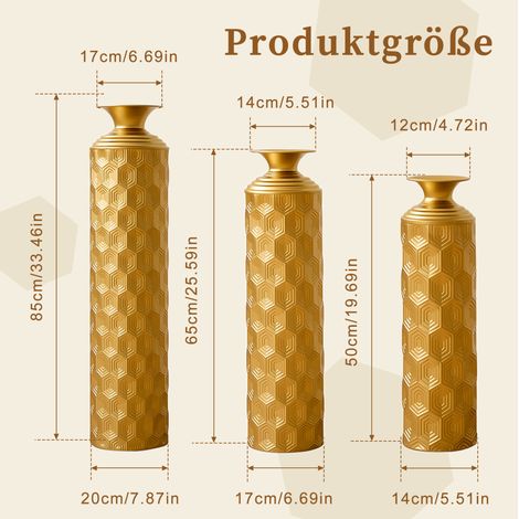 Goldene Metall-Bodenvasen, 3er-Set mit Wabenmuster, 50/65/85 cm, OKMYHOME (1/5)