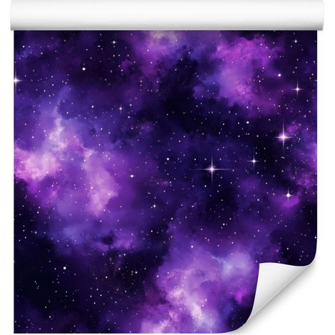 Papel pintado de galaxia en acuarela índigo y violeta, fondo índigo 50x1000 cm (1/5)