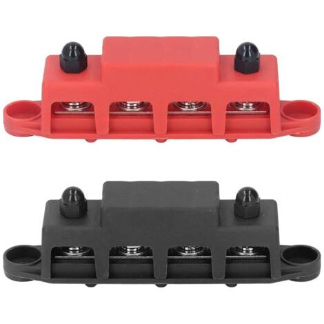 4-terminal M8 48V 250A distribution block in red and black brass for cars, motorhomes and boats