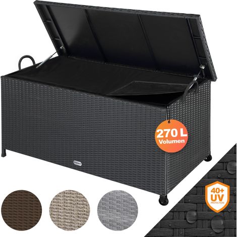 Casaria – Polyrattan garden storage box 270L with wheels – Waterproof, UV resistant, reinforced lid – 117x53x60cm – 140kg load capacity (1/5)