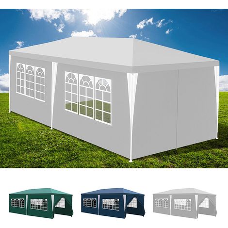 Wolketon Pavillon 3 x 6 m in weiß mit UV-Schutz , Gartenpavillon mit abnehmbaren Seiten, Partyzelt mit Fenstern für z. B. Terrasse und Festival