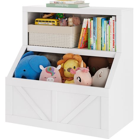 Bibliothèque Enfants, Étagère à Livres pour Garçon, Fille, Chambre Enfant, Étagères à 2 hauteurs, 80x42x81cm,Blanc (1/5)