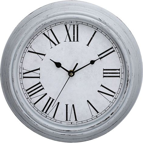 Horloge murale vintage grise à quartz, 30 cm, silencieuse (sans tic-tac), grands chiffres et verre HD.