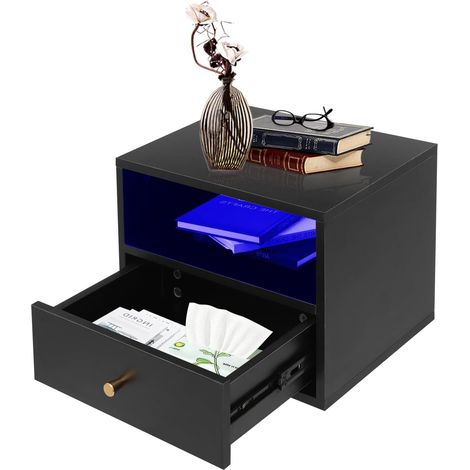 Table de chevet flottante avec tiroirs - Table de chevet avec espace de rangement - Table de chevet en bois - Table d'appoint moderne pour chambre à coucher - Noir (1/5)