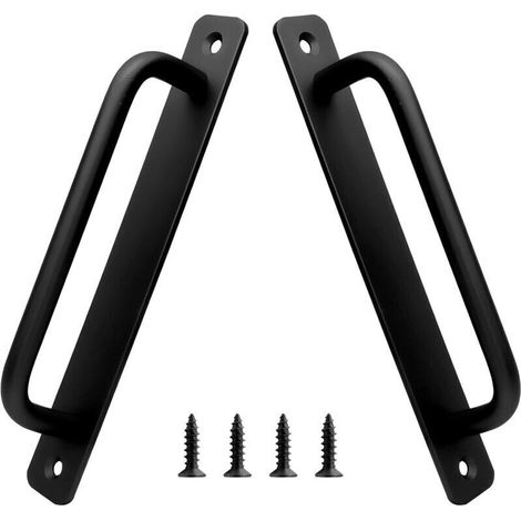 Lot de 2 poignées coulissantes en aluminium style grange, 160 mm, pour portes de placard, cuisine, salle de bain, penderie, longueur 18 cm (7,1 pouces), noir. (1/5)