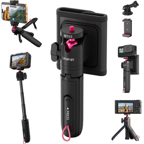 MT55 Mini-Stativ und Selfie-Stick, 4-in-1: Mantis-/Rucksackgurt-/Selfie-/Stativmodus, 360°-Kugelkopf, 4-teilig ausziehbar bis zu 31 cm, für Smartphones, Action-Kameras und Kompaktkameras (1/5)
