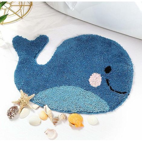 tapis De Salle De Bain Bleu - Tapis Antidrapant En Forme De Baleine, Tapis De Sol Absorbant En Microfibre Lavable (1/5)