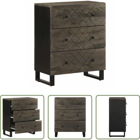 Rangement -  Buffet noir 60x33x75 cm bois massif de manguier (1/5)