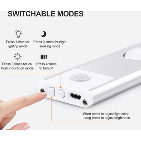 Lampe LED intelligente avec capteur de corps humain, rechargeable, barre d'armoire, espace argent (gradation trichromatique), 30CM (1/5)