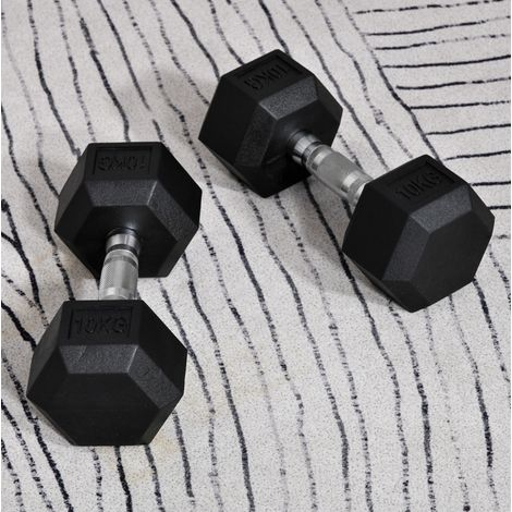 Mancuernas hexagonales 2 x 10 kg metal negro OKMYHOME (1/3)