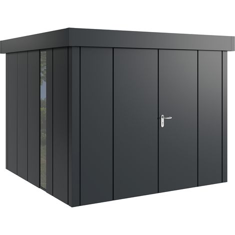 Hörmann Metall-Gerätehaus "Juno" mit Flachdach, JFD10 - Design, 262 x 262 cm (B x T), anthrazit, mit bodentiefem Fenster, 2-flüglige Tür (1/5)