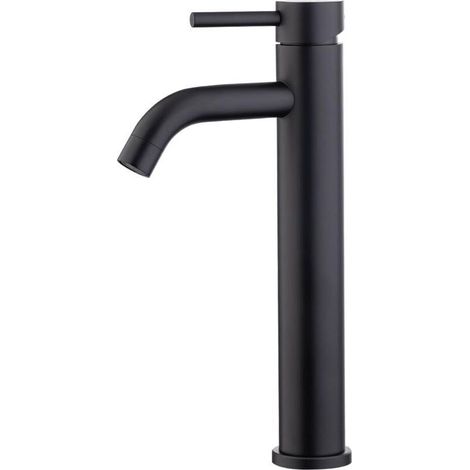 Miscelatore per lavabo a bocca alta, con attacco per acqua calda/fredda, colore nero -Crezuo