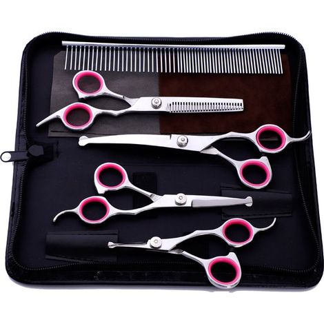 Set de 5 - Ensemble de ciseaux Chiens - Ciseaux pour animaux - Ciseaux de toilettage - Ensemble de ciseaux - Ciseaux à effiler pour chien - Ciseaux pour animaux - argent - Acier inoxydable - 21,6113cm (1/4)