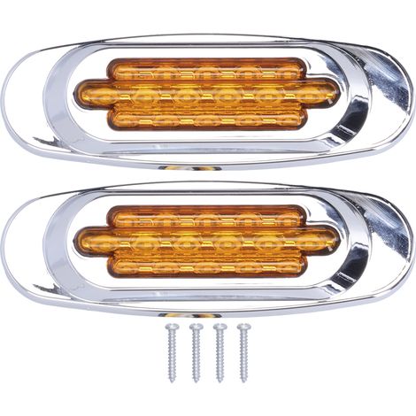 Phares latéraux extérieurs 16LEDs avec garniture chromée, feux de gabarit pour camion/pickup 12V/24V, verre jaune, paire (1/5)