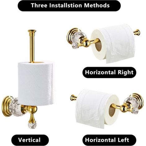 Porte-Papier Toilette - Cristal Doré - Acier Inoxydable - Fixation Murale - Pour Salle De Bain - 1 Pièce (1/4)