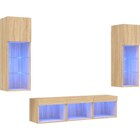 Maison Exclusive - 5-tlg. Wohnwand mit LED-Beleuchtung Sonoma-Eic