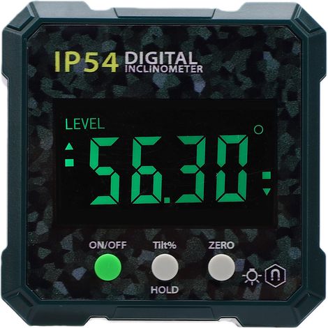 Rapporteur d’angle numérique inclinable IP54 – Écran LCD rétroéclairé, base magnétique, fonction Hold, pour chantier et atelier (1/5)