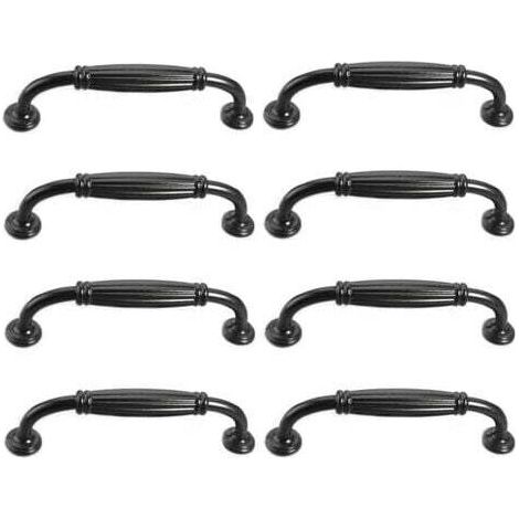 Set mit 8 europäischen Vintage-Schranktürgriffen, antike Schubladengriffe für Küche und Schlafzimmer, 96 mm Lochabstand, schwarz