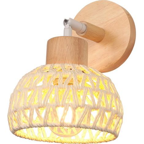 Rotin Tissé Applique Murale Rétro Bohème Lampe Murale Abat-jour en Corde en Papier Fait à La Main Luminaire Cage E27 pour Chambre Salon Blanc (1/5)