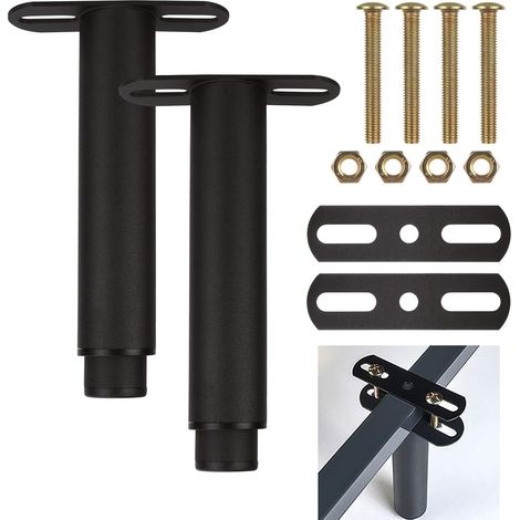 Lot de 2 Pieds de Lit Reglable Hauteur 18 à 33 CM, Pieds pour Sommier à Lattes sans Perçage, Pieds de Lit Réglables en Forme de T, Pied de Llit Universel pour Support de Lit, Métal et Noir (1/5)