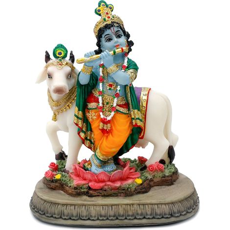 Statue du Dieu Hindou Krishna - 14,5 cm de Hauteur - Idole de l'Inde Krishna - Sculpture Cadeau pour Amis Indiens, Famille, Homme, Femme, Pooja Murti, Article d'autel, méditation, Yoga (1/5)