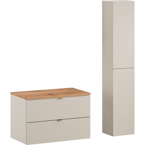 Ensemble DALIA CACHEMIRE meuble sous vasque avec plan chêne 80 cm et 2 x colonne 30/80 cm à suspendre (1/5)