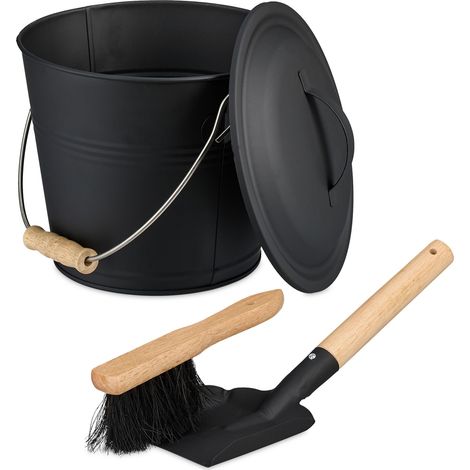 Secchio per ceneri con coperchio set di accessori per caminetto 30 x 30 x 35 cm per facile pulizia in metallo nero 130016397