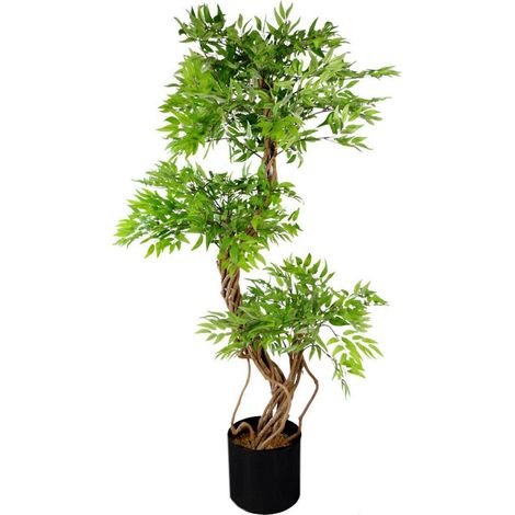 140cm Leaf Realistic Artificial Japanese Fruticosa Ficus Tree, Green Black