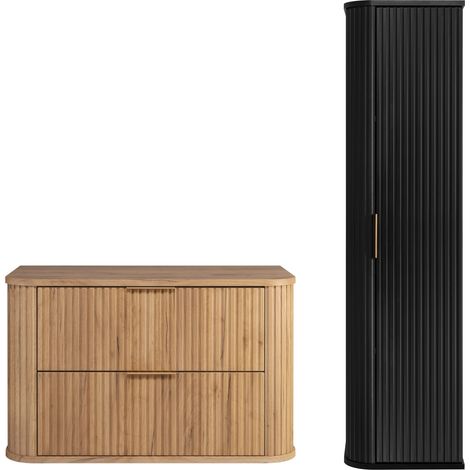Ensemble meuble sous vasque CHÊNE CRAFT D'OR 80 cm et colonne NOIR 35/139 cm à suspendre GLAMOUR (1/5)