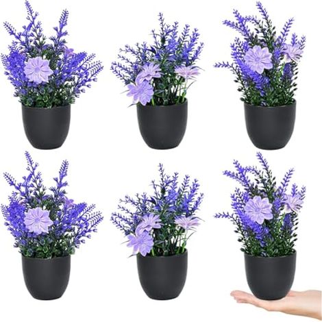 6PCS Plante Artificielle en Pot Lavande Plantes Artificielles Interieur, Petites Fausses Plantes Lavande Fleurs de Lavande Artificielles en Plastique Décoratives pour Intérieur et Extérieur (1/5)