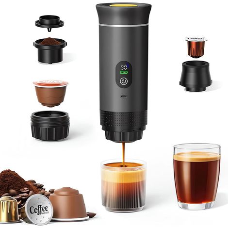 Machine Cafe Portable,3 En 1 Cafetiere Expresso Chauffage Electrique,Rechargeable,Pour Camping et Voiture,Chauffage Rapide,compatible avec Capsules et cafe moulu,Pour voyage (1/5)