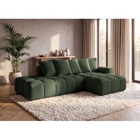 Canapé d'angle en tissu texturé vert olive CLARISSE - Angle droit (1/5)