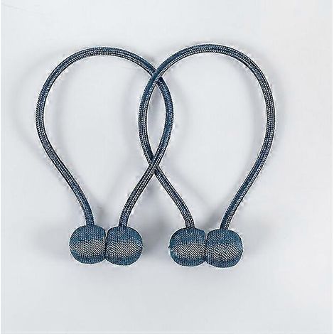 Paire de serre-rideaux magnétiques - corde tressée bleue avec aimant puissant pour chambre, salon et bureau (1/5)