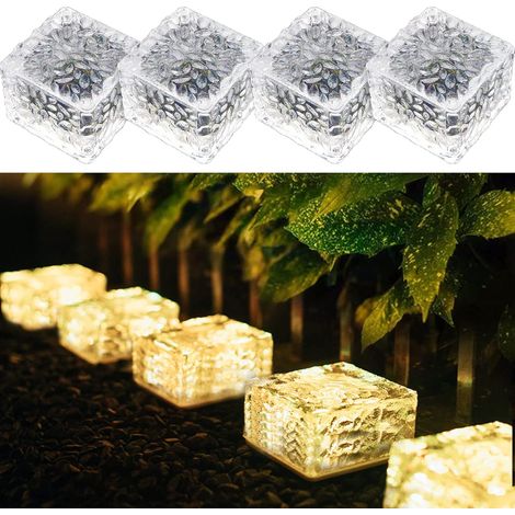 x 7 briques solaires en chaud avec capteur de lumière lumières marche et arrêt pour chemin jardin pelouse cou 5 cm 7 x 7 Lot de 4 PVC Blanc (1/5)