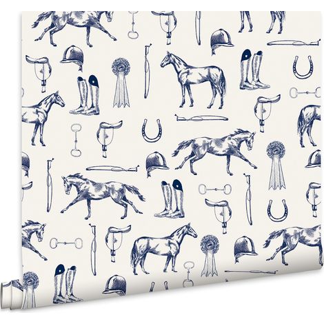 Joules Vliestapete Pferd Skizziert Blau 10mx52cm (1/5)