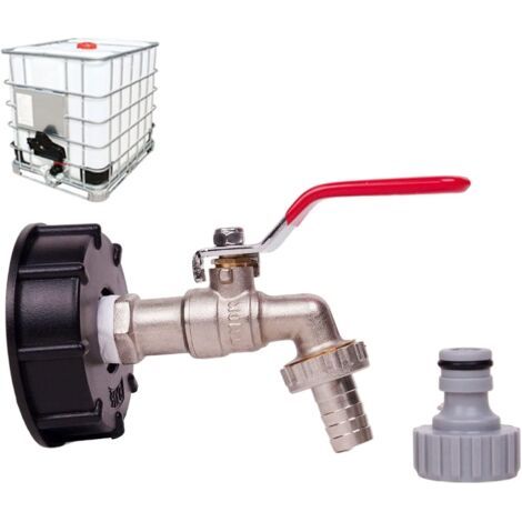 1000L Tank Tap, Rainwater Harvesting Tap, 1/2" Water Tank Adapter, Double Rainwater Harvesting Tap, Brass Tap Made of PP, 60mm Coarse Thread (1pc)